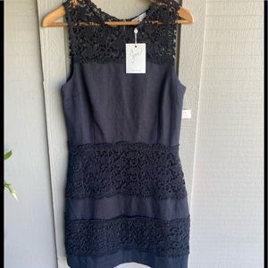 NWT - Joie Black Crochet Lace Trim Shift Style Dress in  Caviar Black